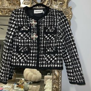 $600 SELF PORTRAIT Black
check-pattern bouclé jacket sequined EMBELLISHED JACKET